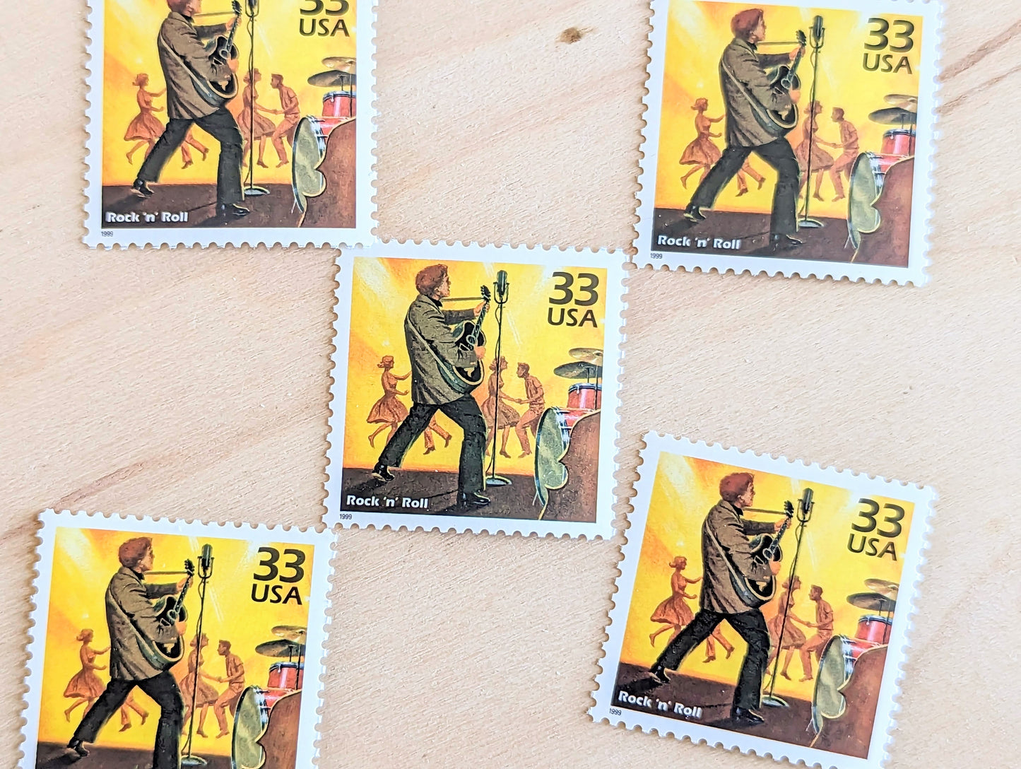 5 Rock 'N' Roll Stamps, 33 Cent, 1998, 1950s Celebrate The Century, Unused Postage Stamps