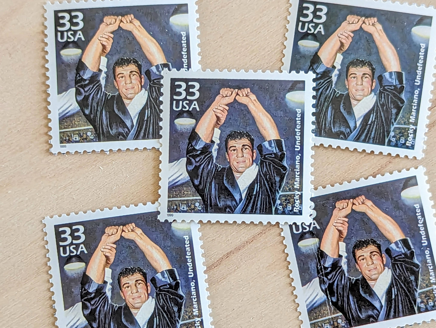 5 Rocky Marciano Stamps, 33 Cent, 1998, 1950s Celebrate The Century, Unused Postage Stamps