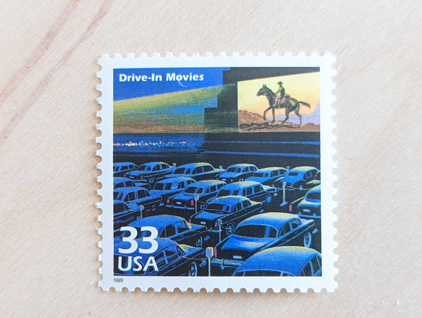 5 Drive-In Theaters Stamps, 33 Cent, 1998, 1950s Celebrate The Century, Unused Postage Stamps