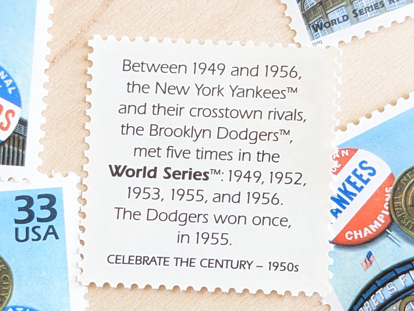 5 World Series Stamps, 33 Cent, 1998, 1950s Celebrate The Century, Unused Postage Stamps