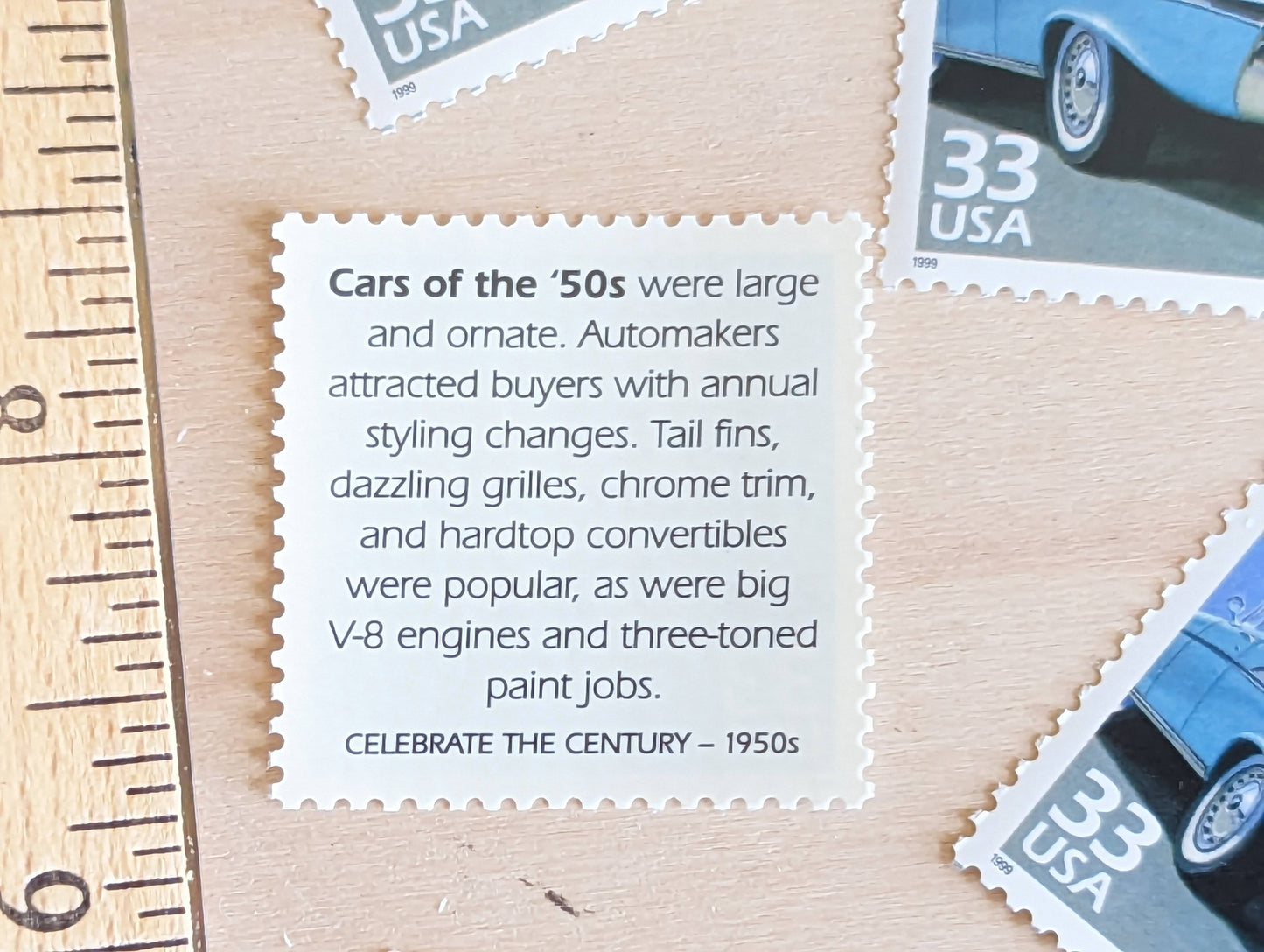 5 Cars of The 50s Stamps, 33 Cent, 1998, 1950s Celebrate The Century, Unused Postage Stamps