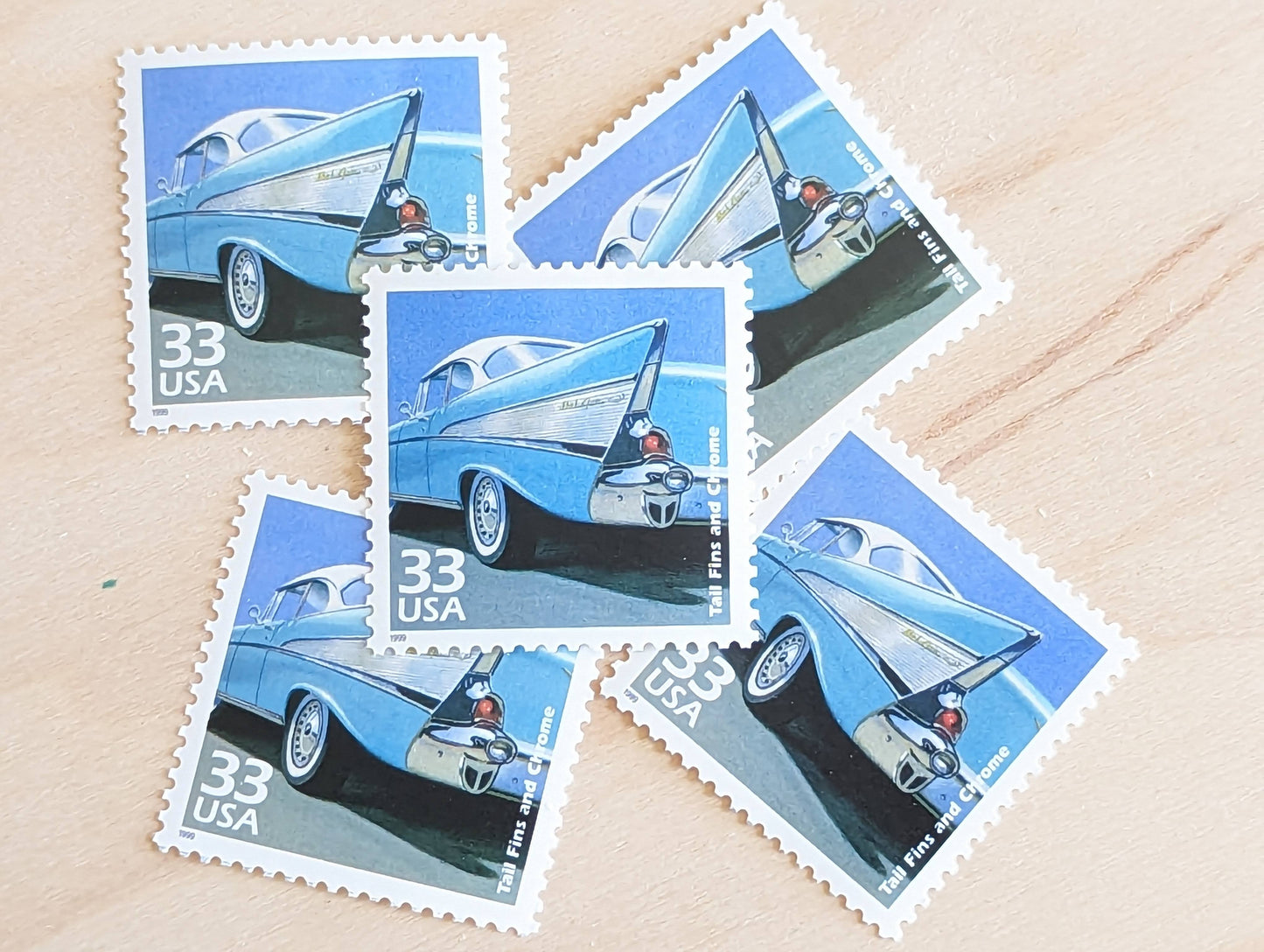 5 Cars of The 50s Stamps, 33 Cent, 1998, 1950s Celebrate The Century, Unused Postage Stamps