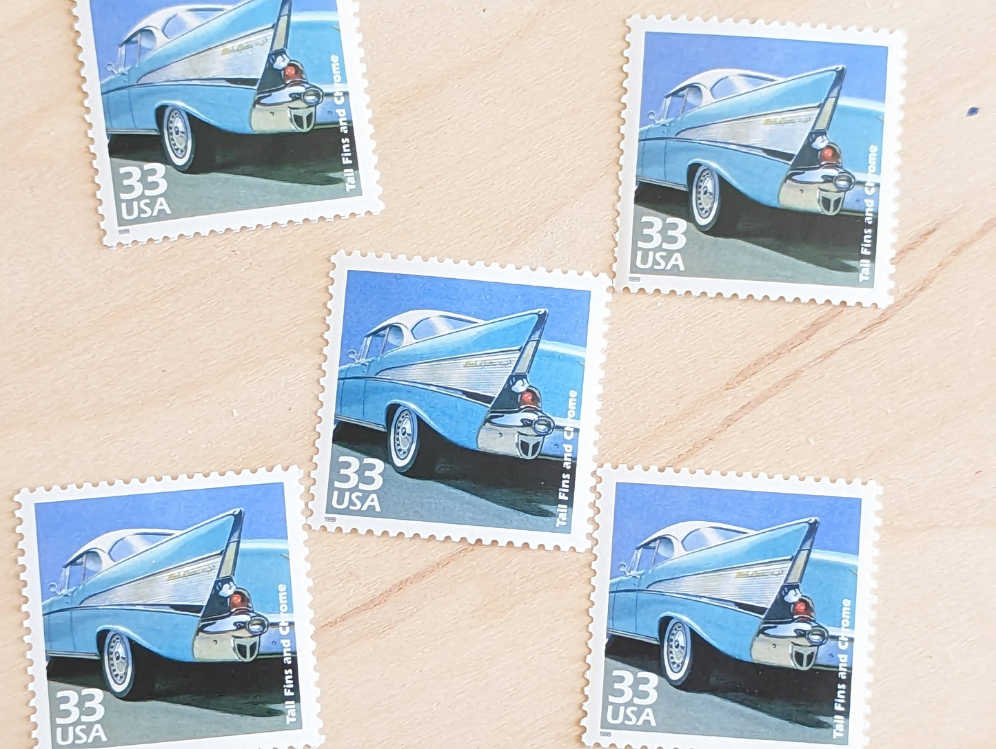 5 Cars of The 50s Stamps, 33 Cent, 1998, 1950s Celebrate The Century, Unused Postage Stamps