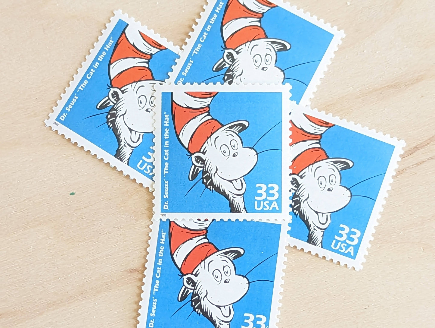 5 "The Cat in The Hat" Stamps, 33 Cent, 1998, 1950s Celebrate The Century, Unused Postage Stamps