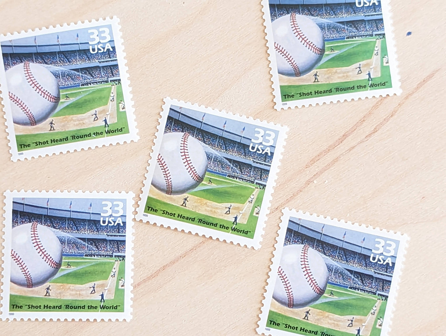 5 National League Pennent Race Stamps, 33 Cent, 1998, 1950s Celebrate The Century, Unused Postage Stamps