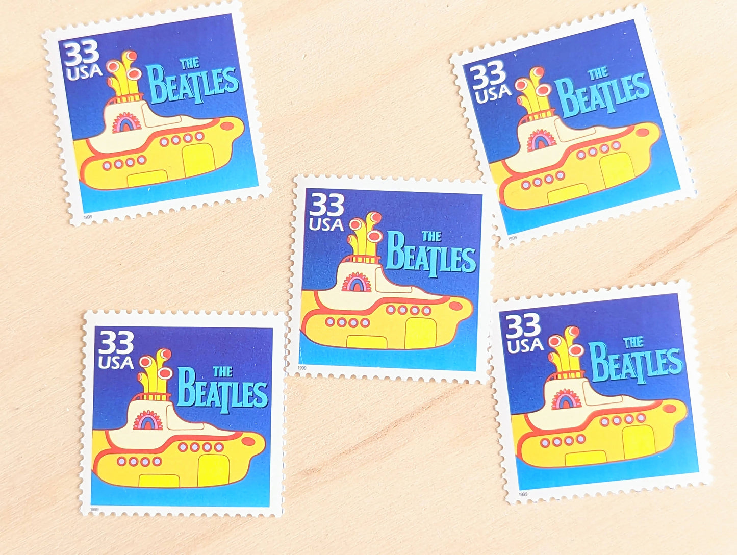 5 The Beatles Stamps, 33 Cent, 1998, 1960s Celebrate The Century, Unused Postage Stamps