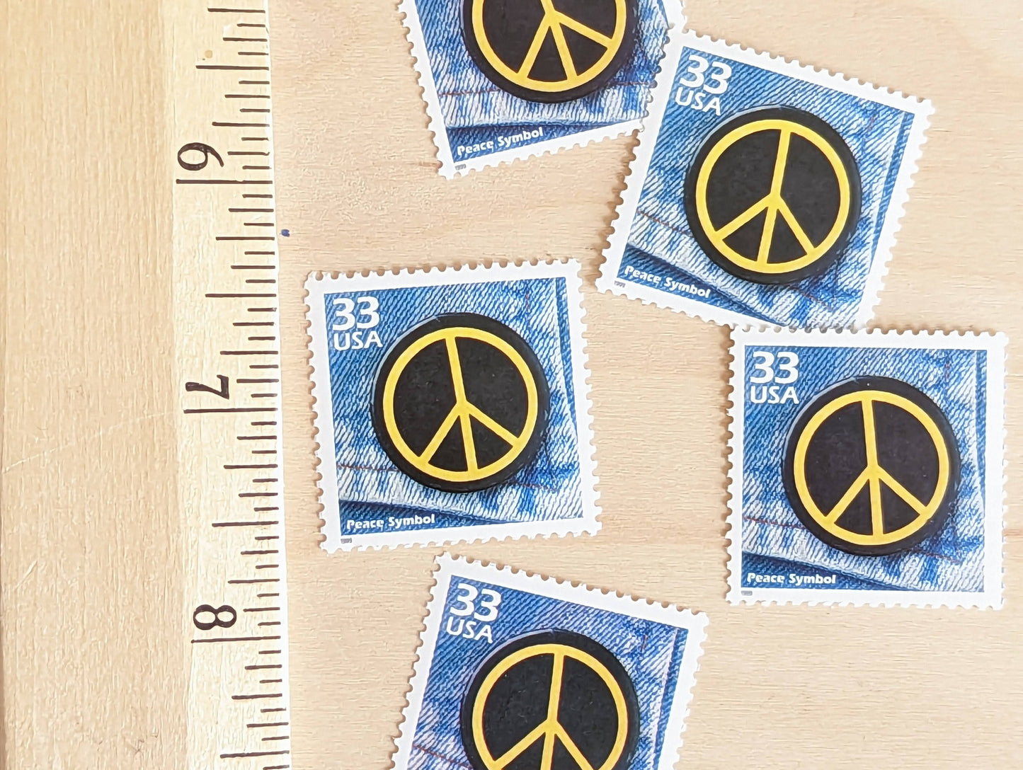 5 Peace Symbol Stamps, 33 Cent, 1998, 1960s Celebrate The Century, Unused Postage Stamps