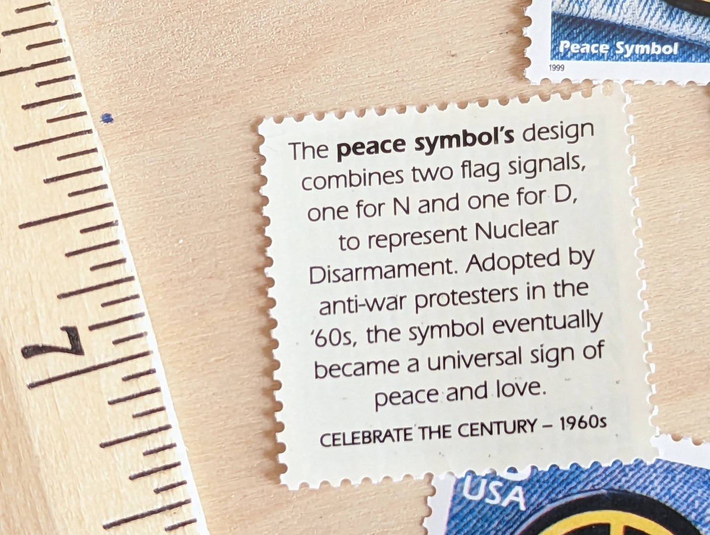 5 Peace Symbol Stamps, 33 Cent, 1998, 1960s Celebrate The Century, Unused Postage Stamps