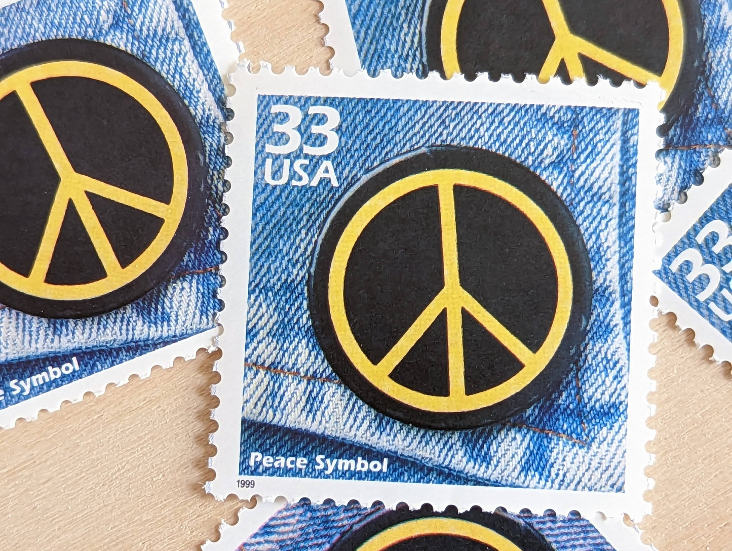 5 Peace Symbol Stamps, 33 Cent, 1998, 1960s Celebrate The Century, Unused Postage Stamps