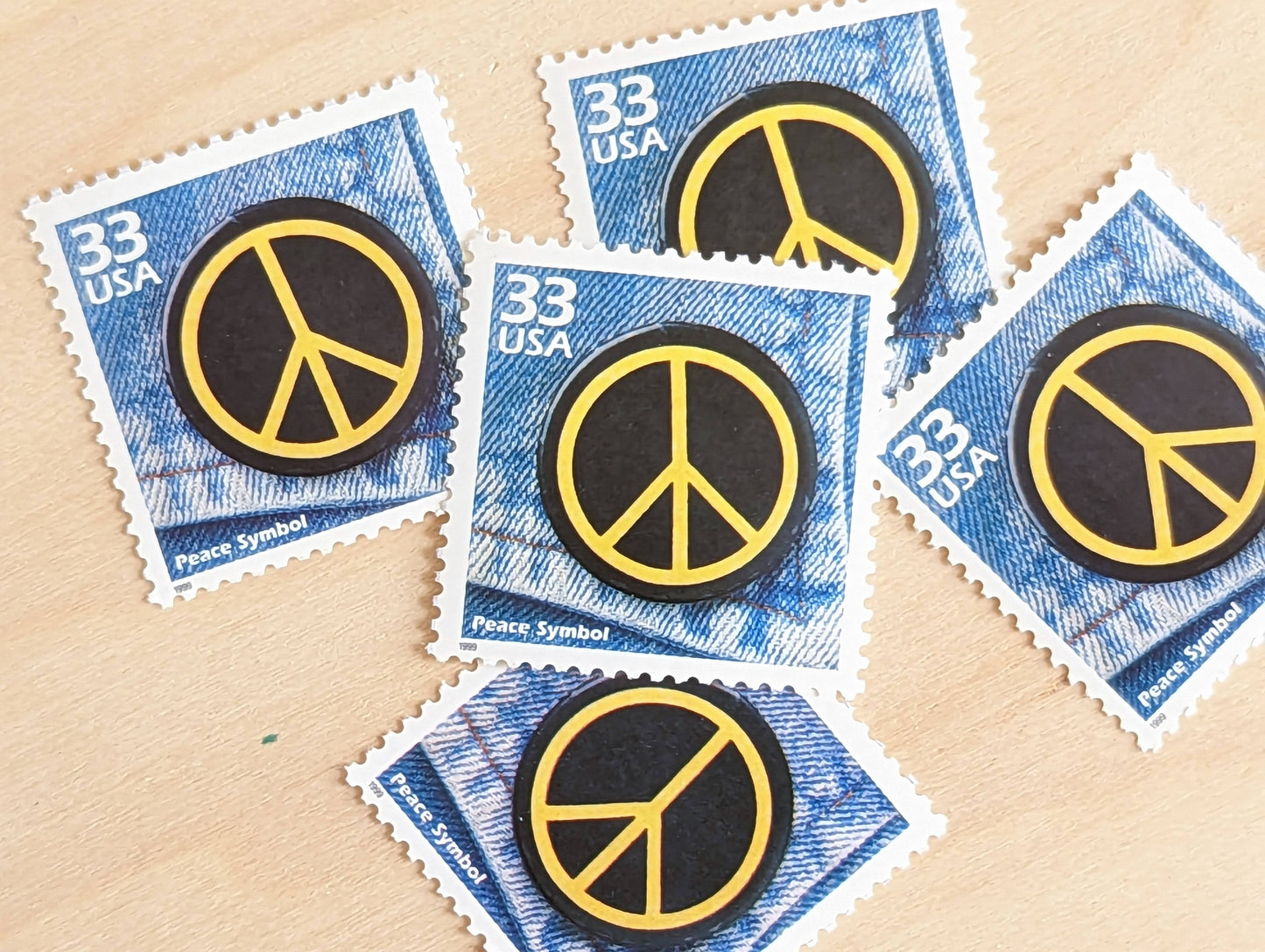 5 Peace Symbol Stamps, 33 Cent, 1998, 1960s Celebrate The Century, Unused Postage Stamps