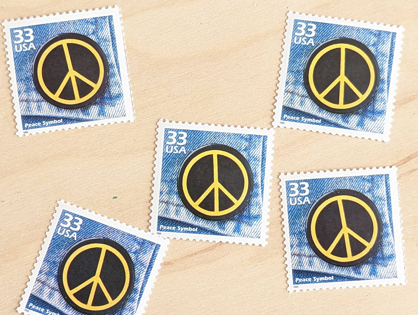 5 Peace Symbol Stamps, 33 Cent, 1998, 1960s Celebrate The Century, Unused Postage Stamps