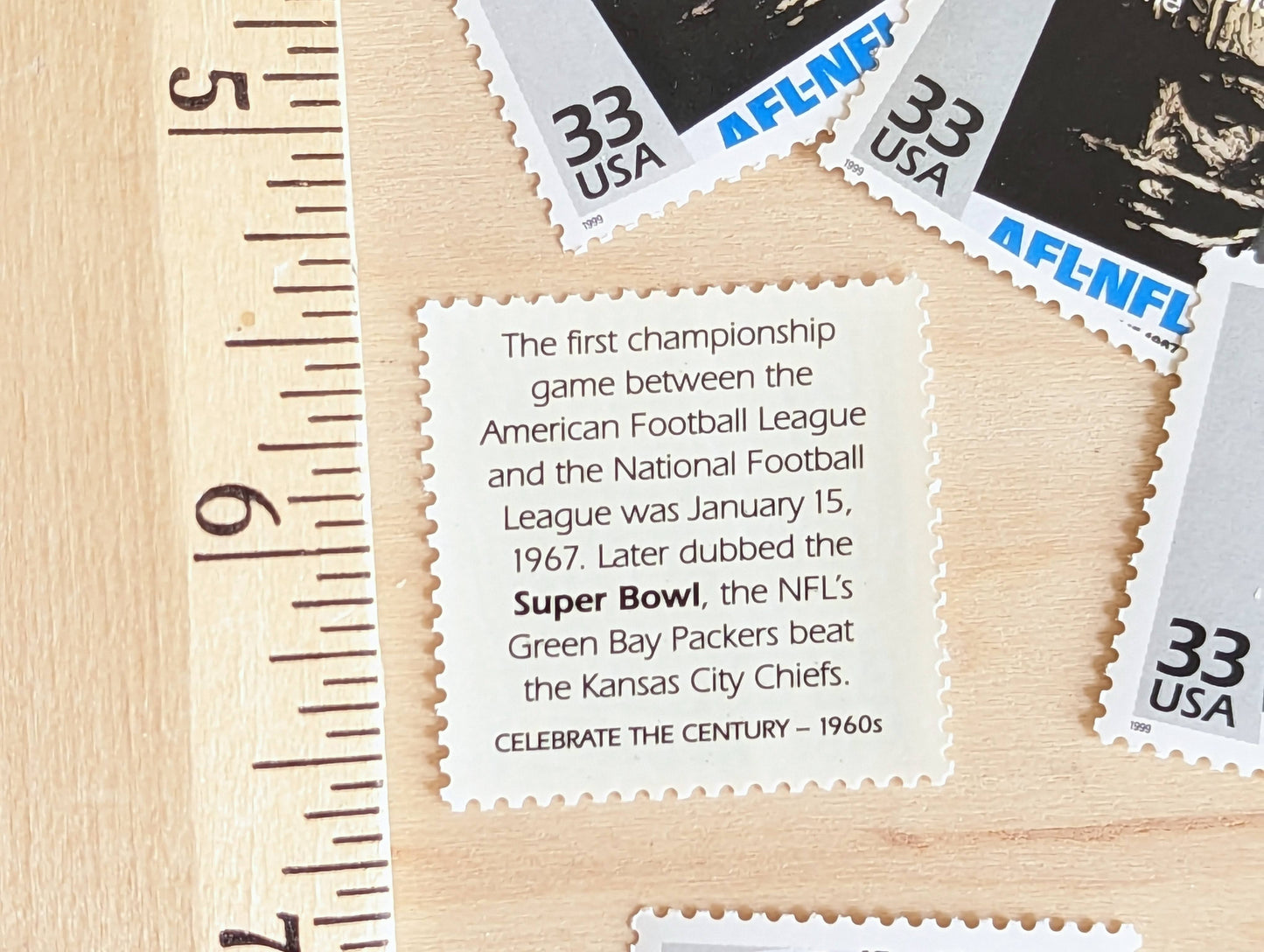 5 Super Bowl Stamps, 33 Cent, 1998, 1960s Celebrate The Century, Unused Postage Stamps