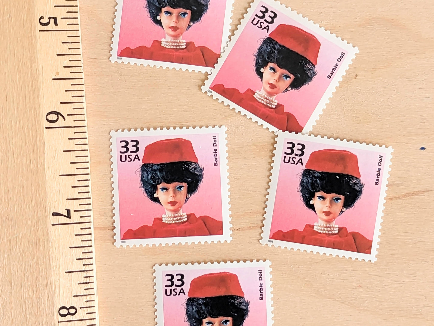 5 Barbie Doll Stamps, 33 Cent, 1998, 1960s Celebrate The Century, Unused Postage Stamps