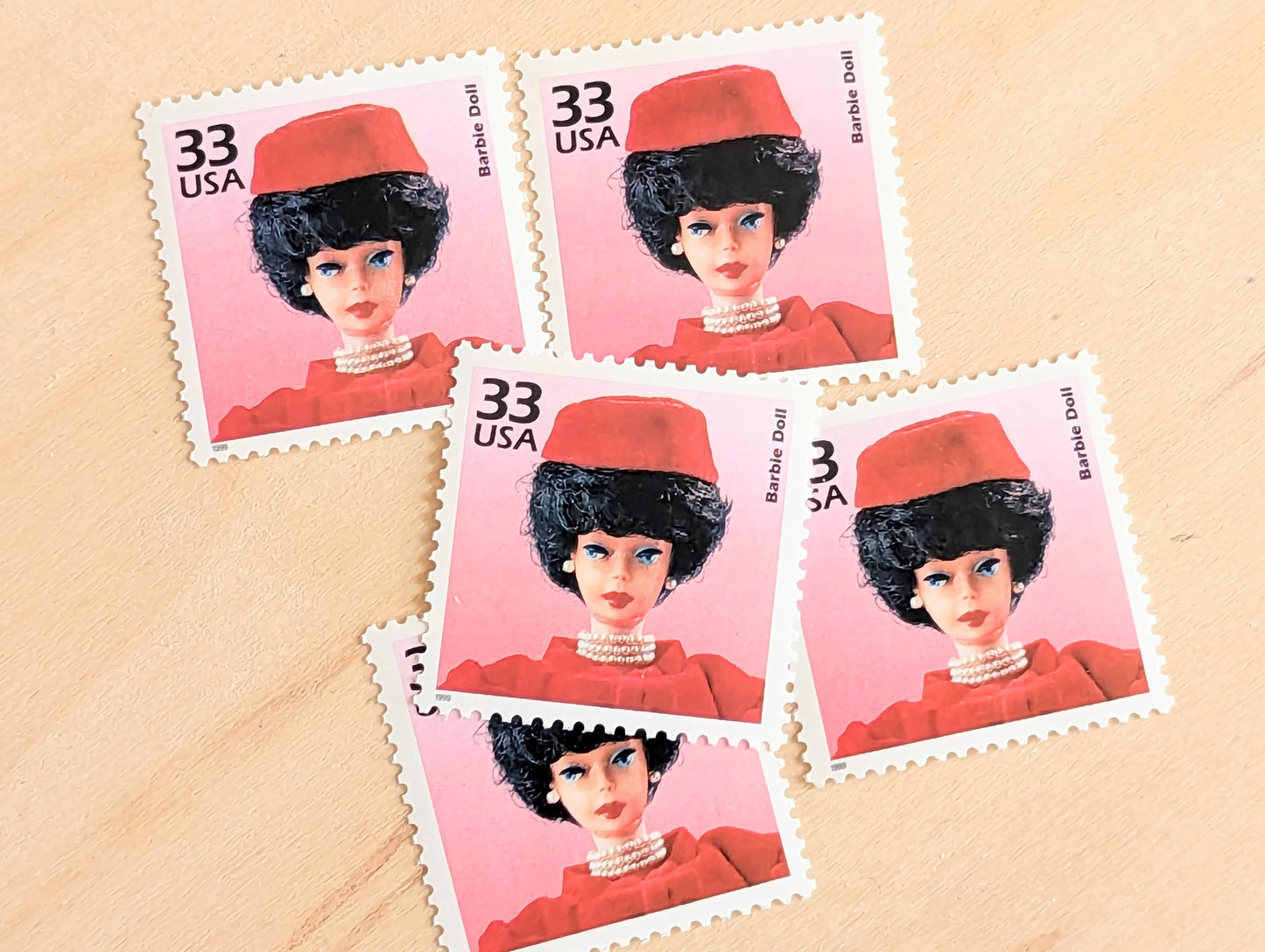 5 Barbie Doll Stamps, 33 Cent, 1998, 1960s Celebrate The Century, Unused Postage Stamps