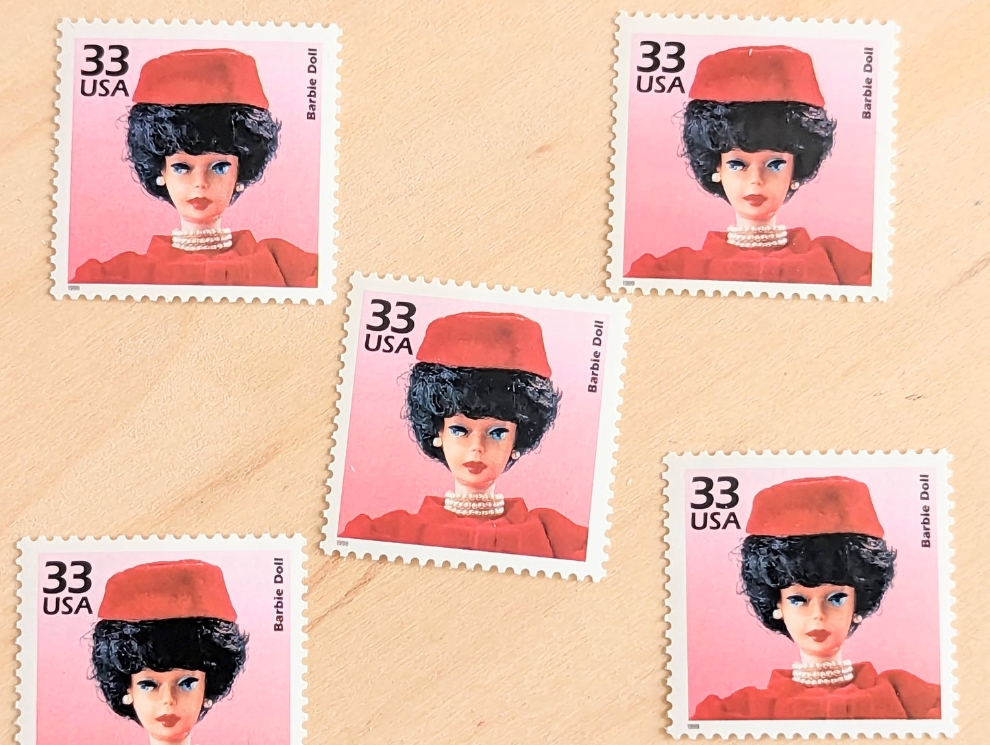 5 Barbie Doll Stamps, 33 Cent, 1998, 1960s Celebrate The Century, Unused Postage Stamps