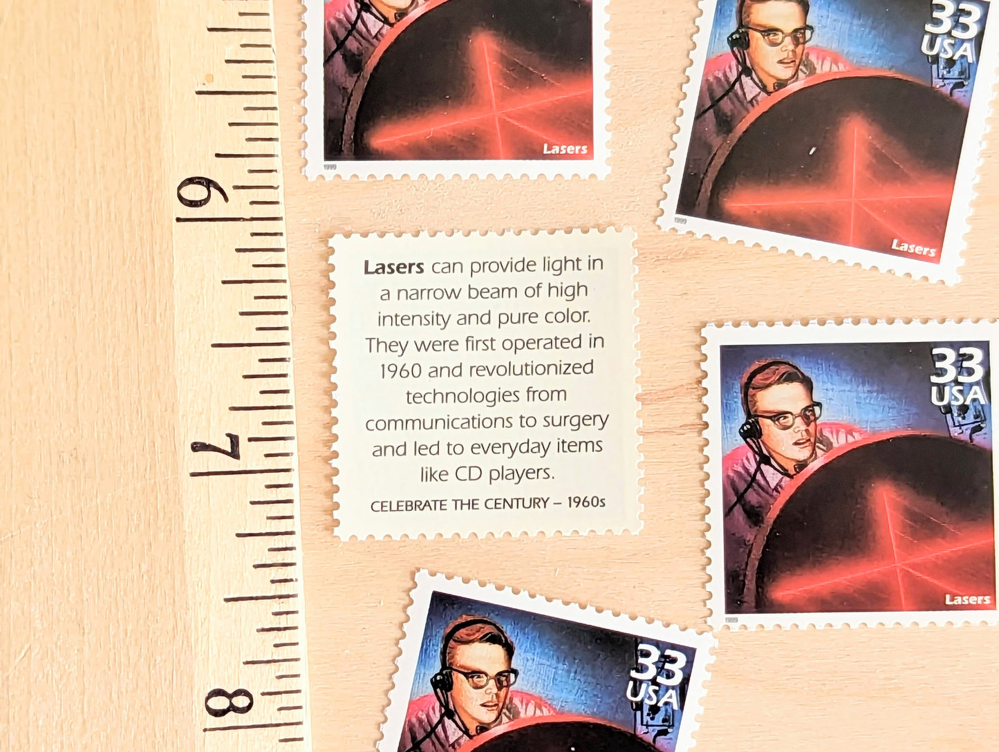 5 Lasers Stamps, 33 Cent, 1998, 1960s Celebrate The Century, Unused Postage Stamps