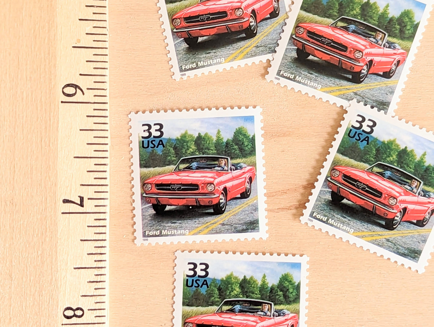 5 Mustang Stamps, 33 Cent, 1998, 1960s Celebrate The Century, Unused Postage Stamps