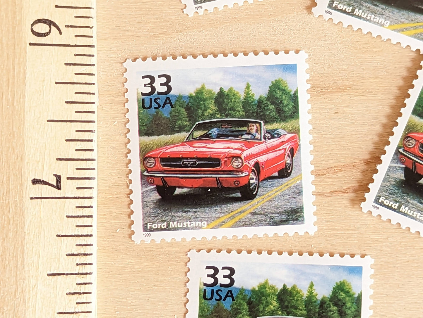 5 Mustang Stamps, 33 Cent, 1998, 1960s Celebrate The Century, Unused Postage Stamps