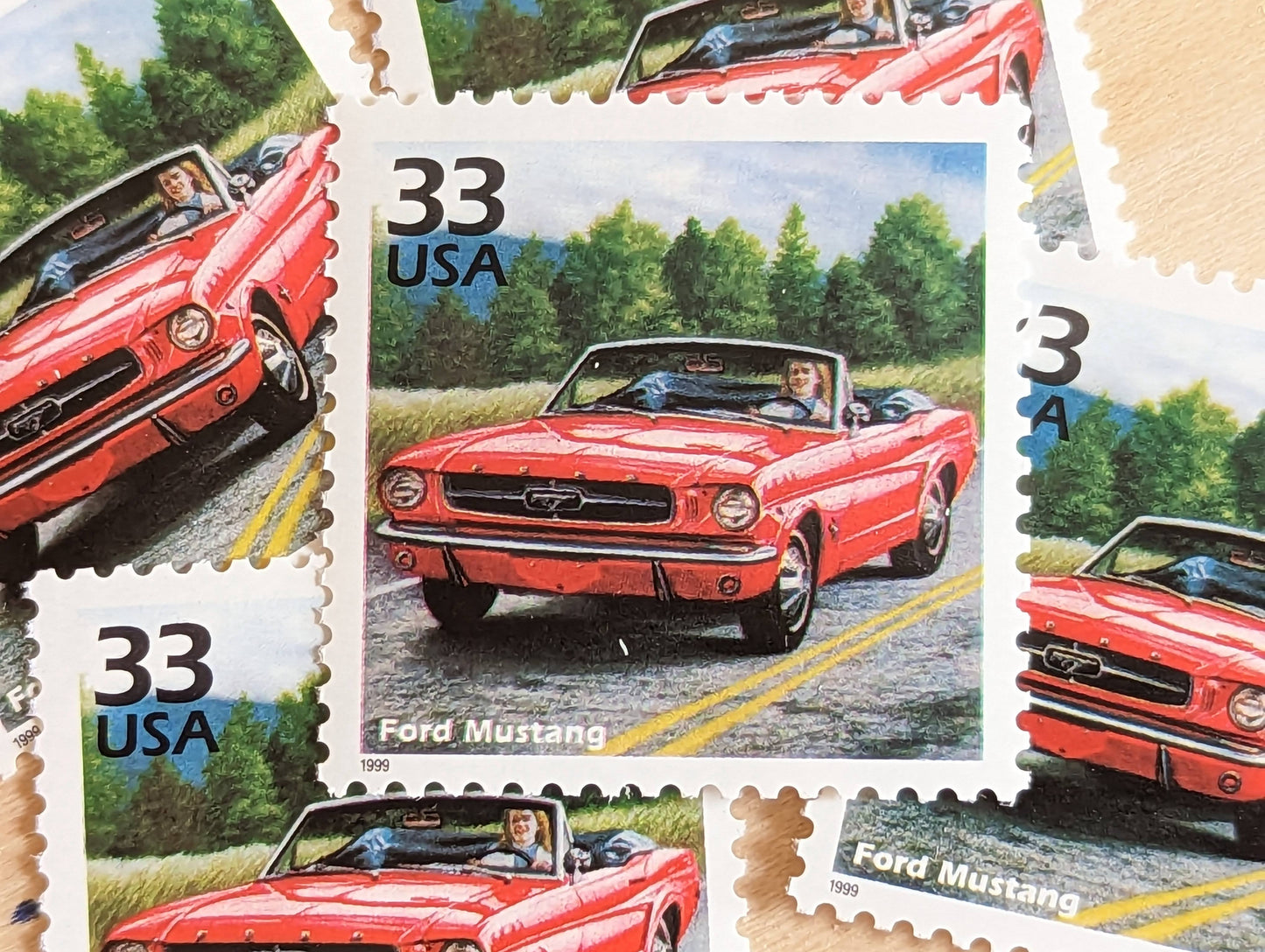 5 Mustang Stamps, 33 Cent, 1998, 1960s Celebrate The Century, Unused Postage Stamps