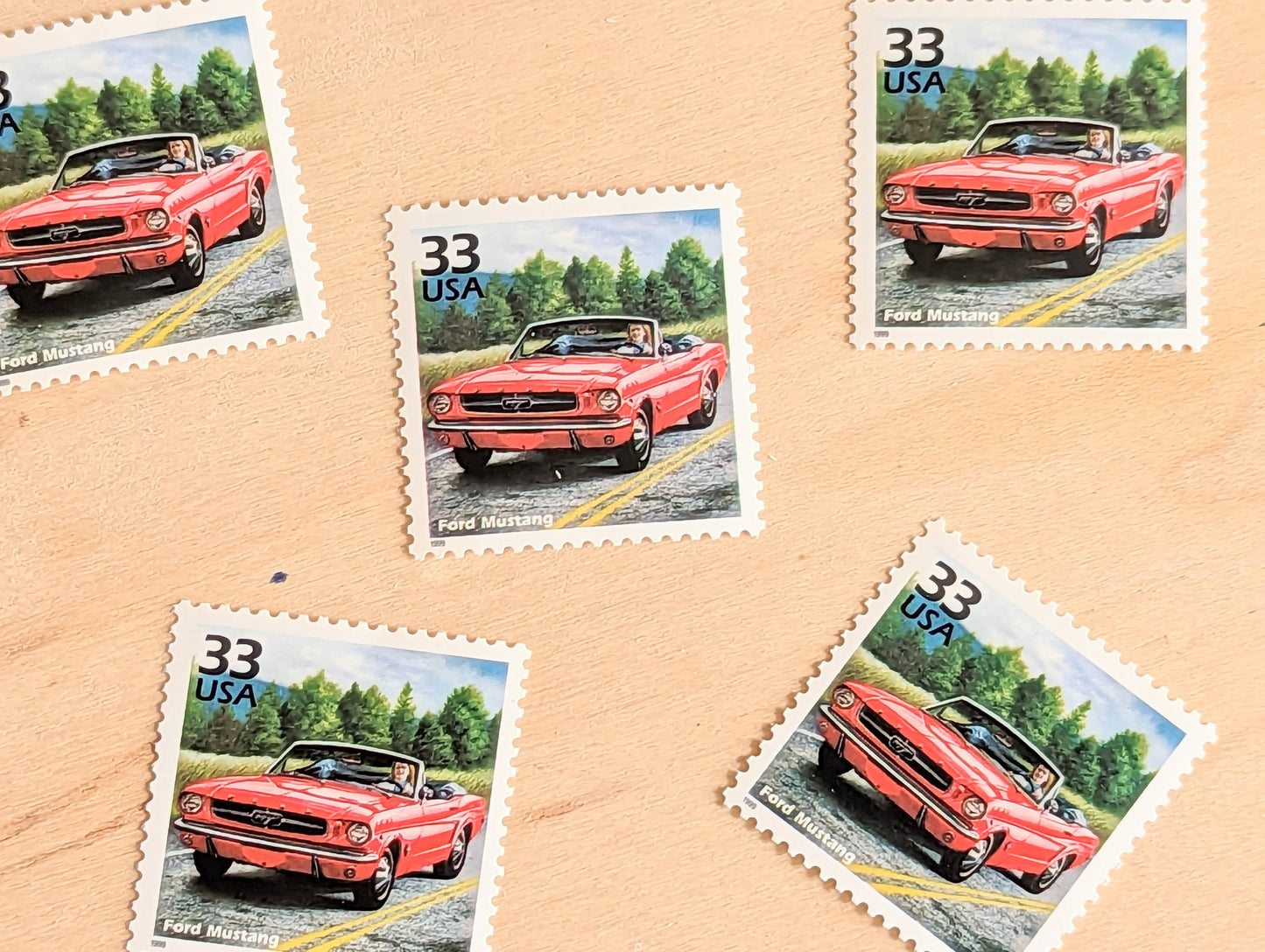 5 Mustang Stamps, 33 Cent, 1998, 1960s Celebrate The Century, Unused Postage Stamps