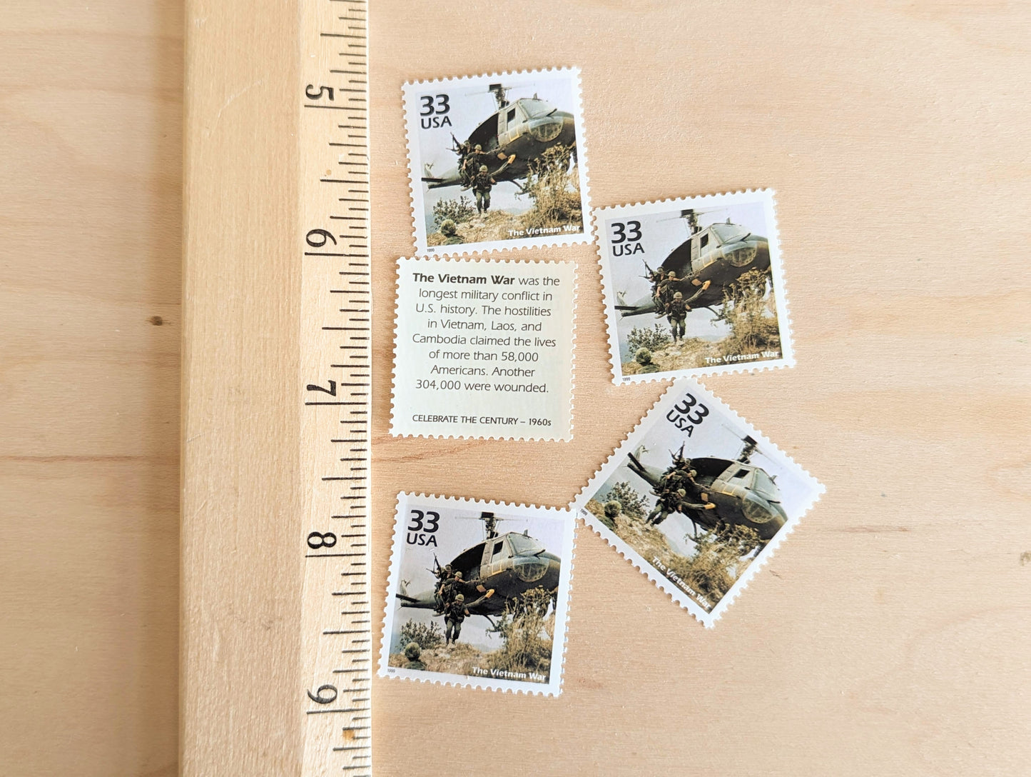 5 The Vietnam War Stamps, 33 Cent, 1998, 1960s Celebrate The Century, Unused Postage Stamps