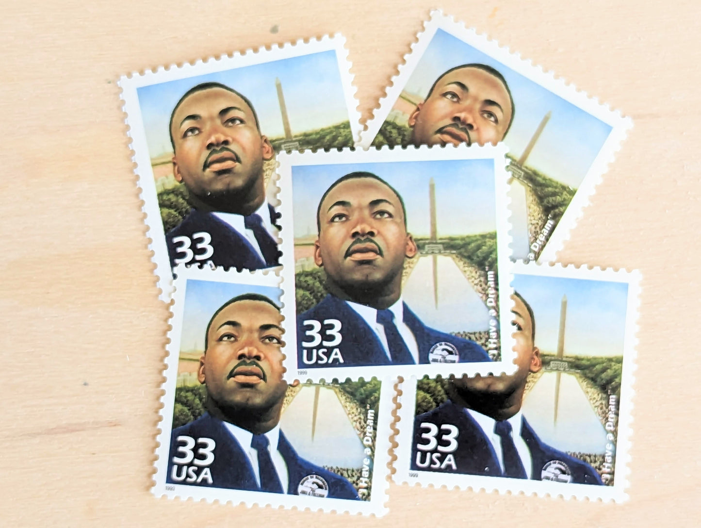 5 Dr. Martin Luther King Jr. Stamps, 33 Cent, 1998, 1960s Celebrate The Century, Unused Postage Stamps