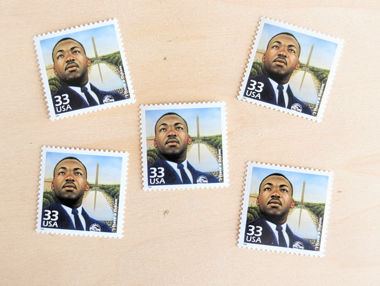 5 Dr. Martin Luther King Jr. Stamps, 33 Cent, 1998, 1960s Celebrate The Century, Unused Postage Stamps