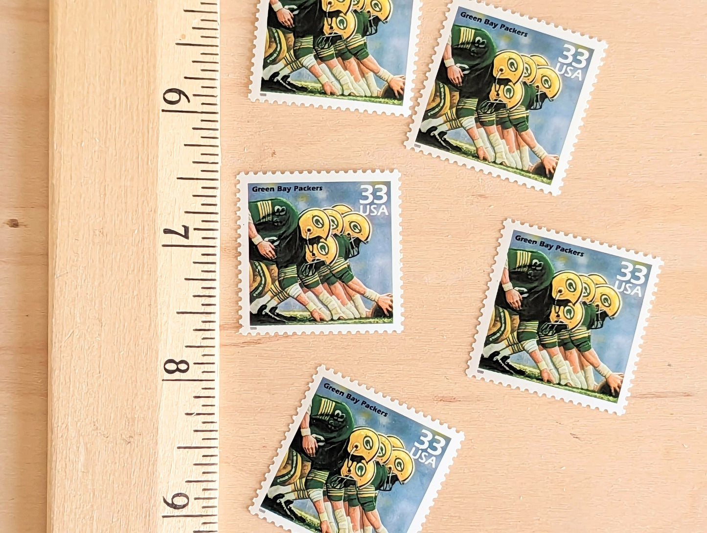 5 Green Bay Packers Stamps, 33 Cent, 1998, 1960s Celebrate The Century, Unused Postage Stamps