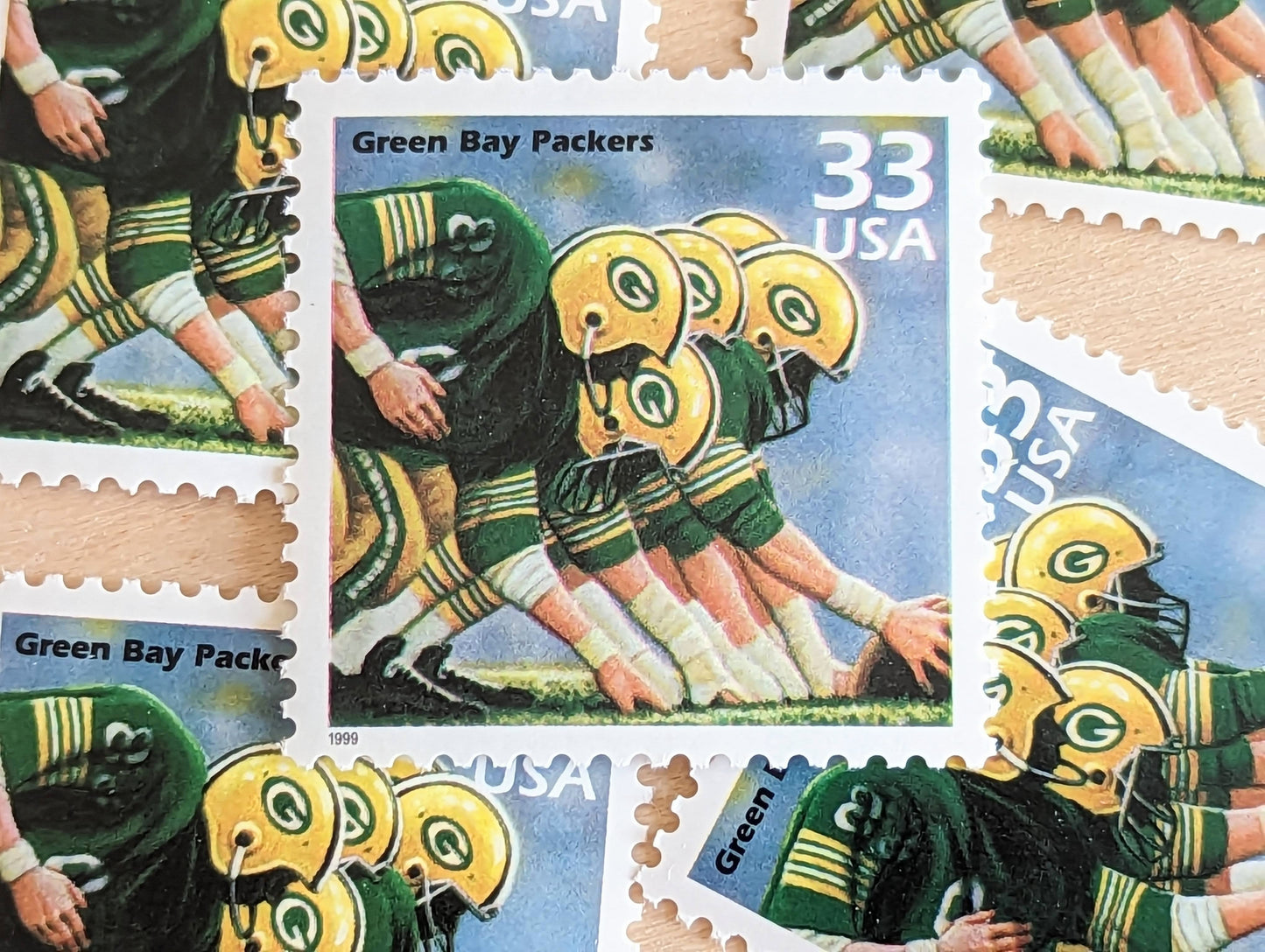 5 Green Bay Packers Stamps, 33 Cent, 1998, 1960s Celebrate The Century, Unused Postage Stamps