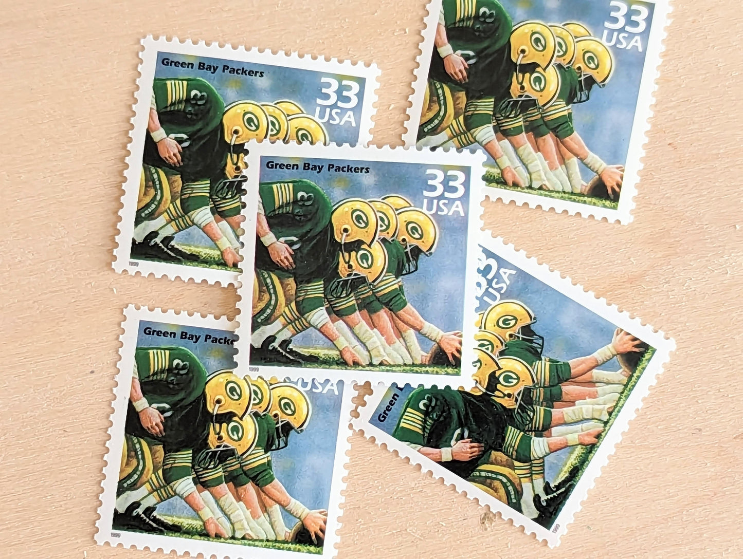 5 Green Bay Packers Stamps, 33 Cent, 1998, 1960s Celebrate The Century, Unused Postage Stamps