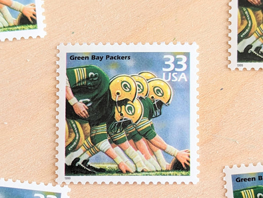 5 Green Bay Packers Stamps, 33 Cent, 1998, 1960s Celebrate The Century, Unused Postage Stamps