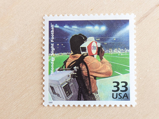 5 Monday Night Football Stamps, Joe Schiavo 33 Cent Stamp, 1998, 1970s Celebrate The Century, Unused Postage Stamps