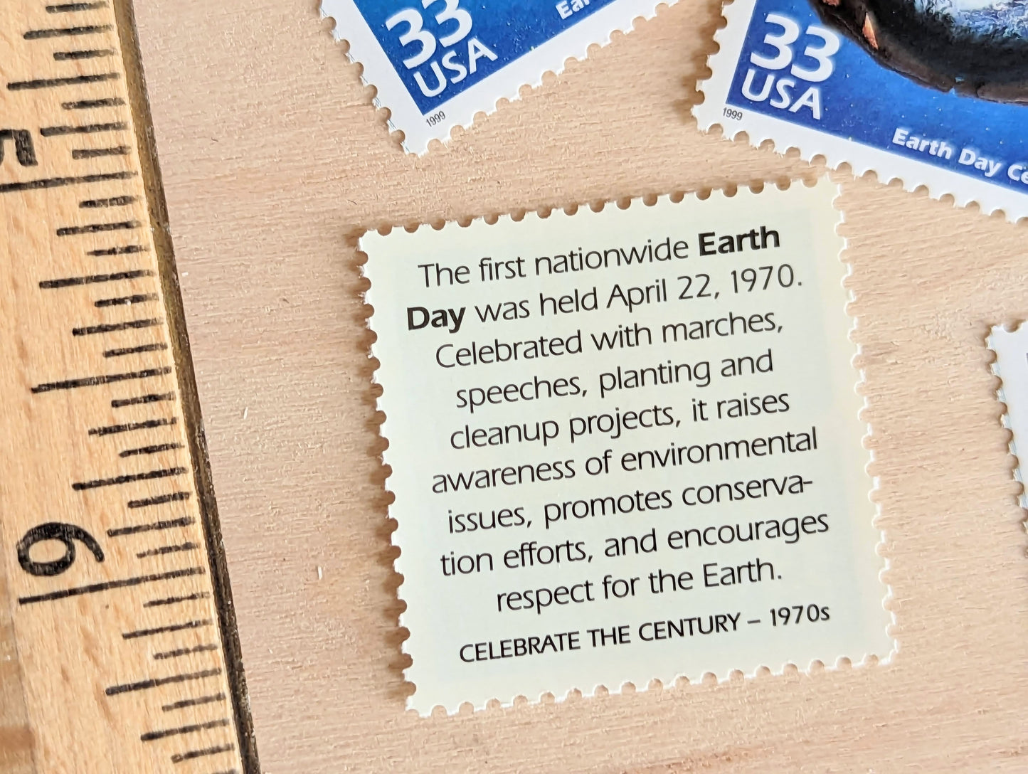 5 Earth Day Stamps, 33 Cent, 1999, 1970s Celebrate The Century, Unused Postage Stamps