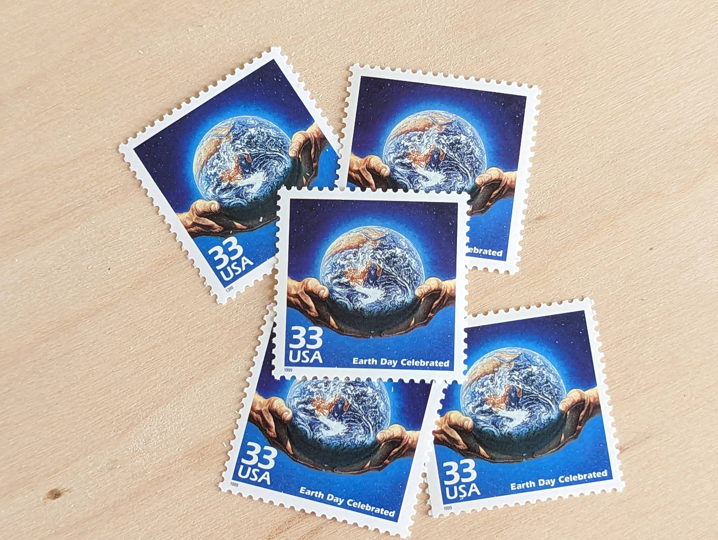 5 Earth Day Stamps, 33 Cent, 1999, 1970s Celebrate The Century, Unused Postage Stamps