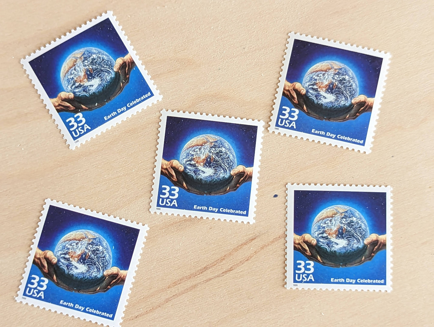 5 Earth Day Stamps, 33 Cent, 1999, 1970s Celebrate The Century, Unused Postage Stamps