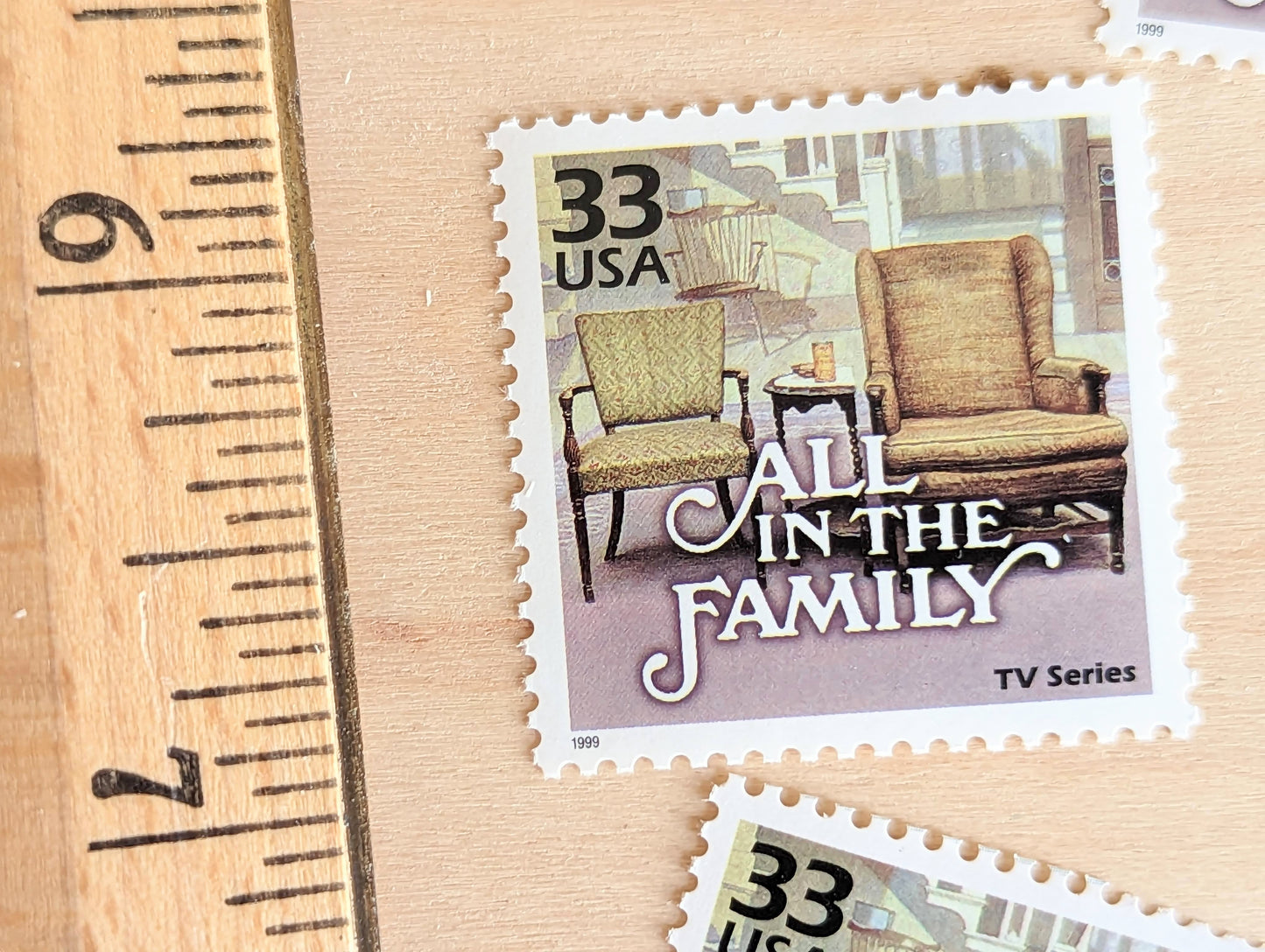 5 "All in the Family" Stamps, 33 Cent, 1999, 1970s Celebrate The Century, Unused Postage Stamps