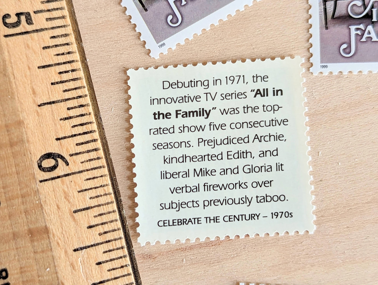 5 "All in the Family" Stamps, 33 Cent, 1999, 1970s Celebrate The Century, Unused Postage Stamps