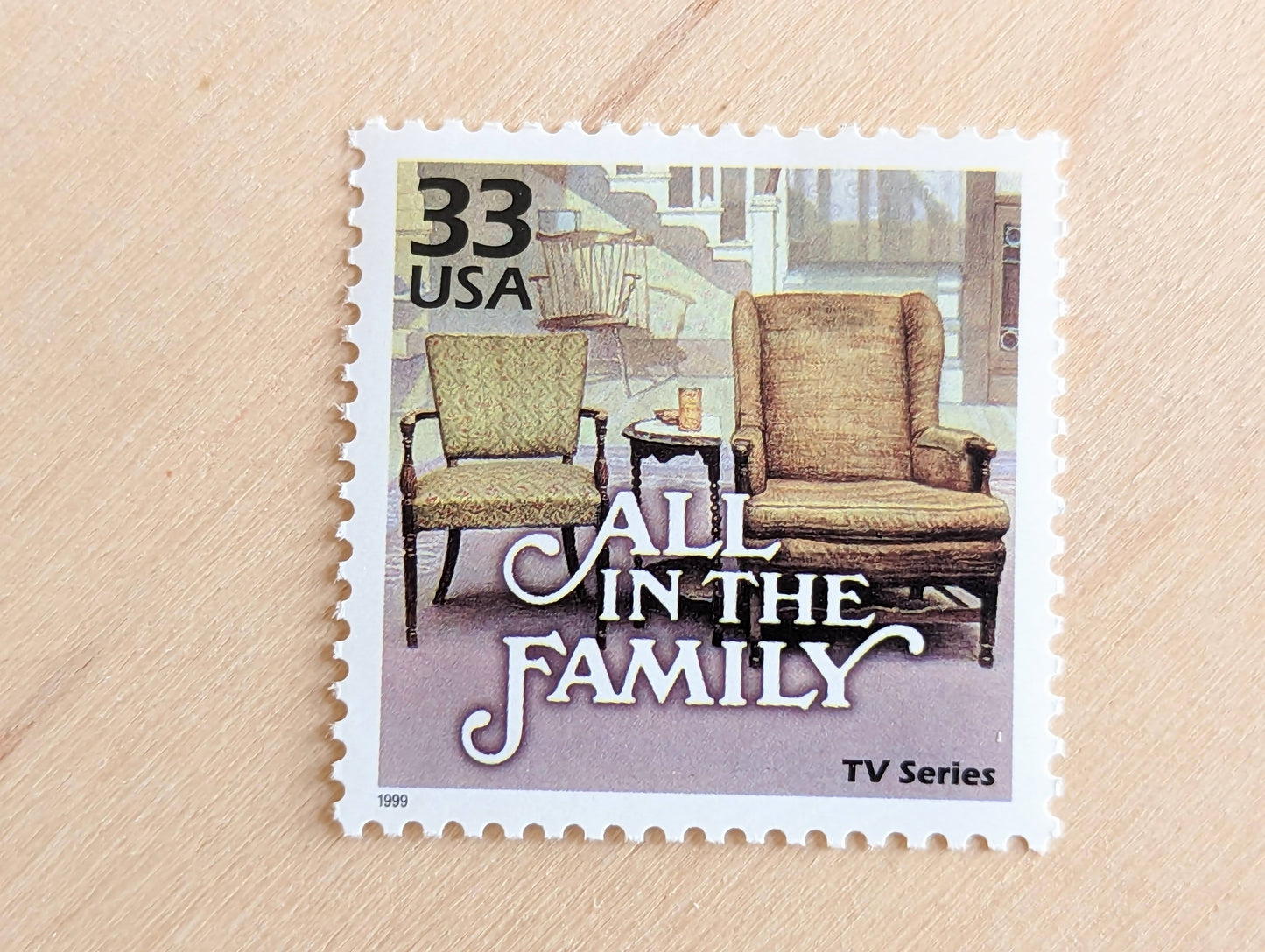 5 "All in the Family" Stamps, 33 Cent, 1999, 1970s Celebrate The Century, Unused Postage Stamps