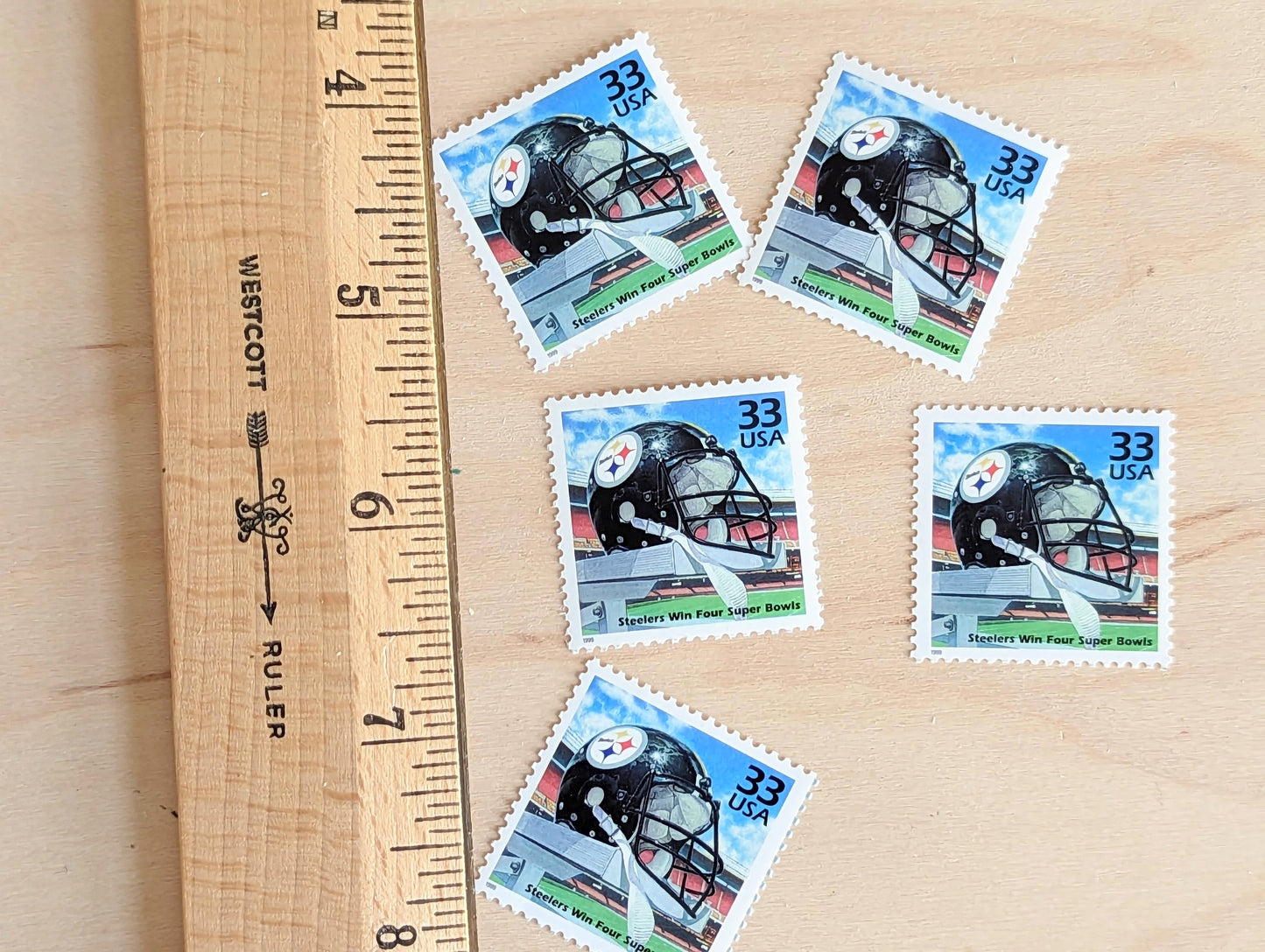 5 Pittsburgh Steelers Stamps, 33 Cent, 1999, 1970s Celebrate The Century, Unused Postage Stamps