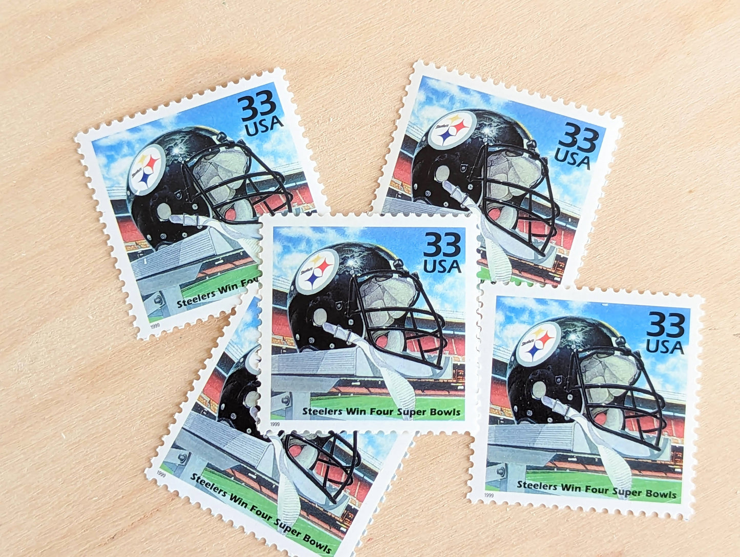 5 Pittsburgh Steelers Stamps, 33 Cent, 1999, 1970s Celebrate The Century, Unused Postage Stamps