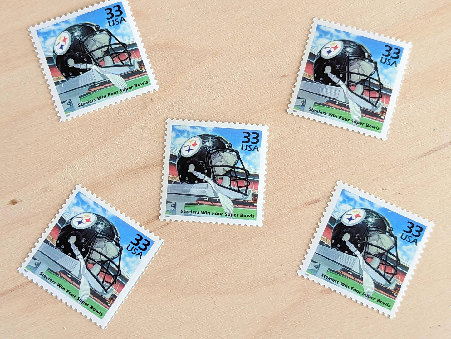 5 Pittsburgh Steelers Stamps, 33 Cent, 1999, 1970s Celebrate The Century, Unused Postage Stamps