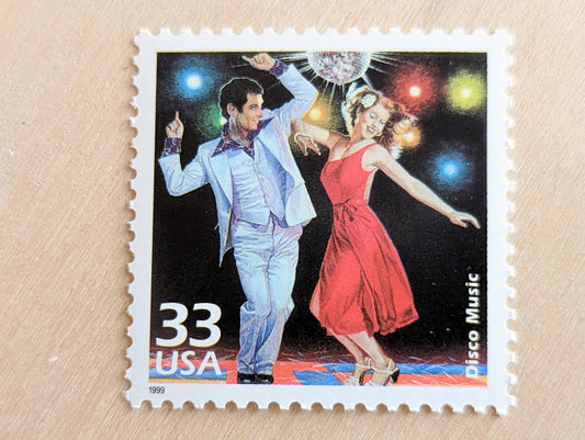 Disco Music Stamps, Set of 5, Vintage Unused USPS 33 Cent Postage Stamps, 1970s Celebrate the Century Stamps 1998, Gummed