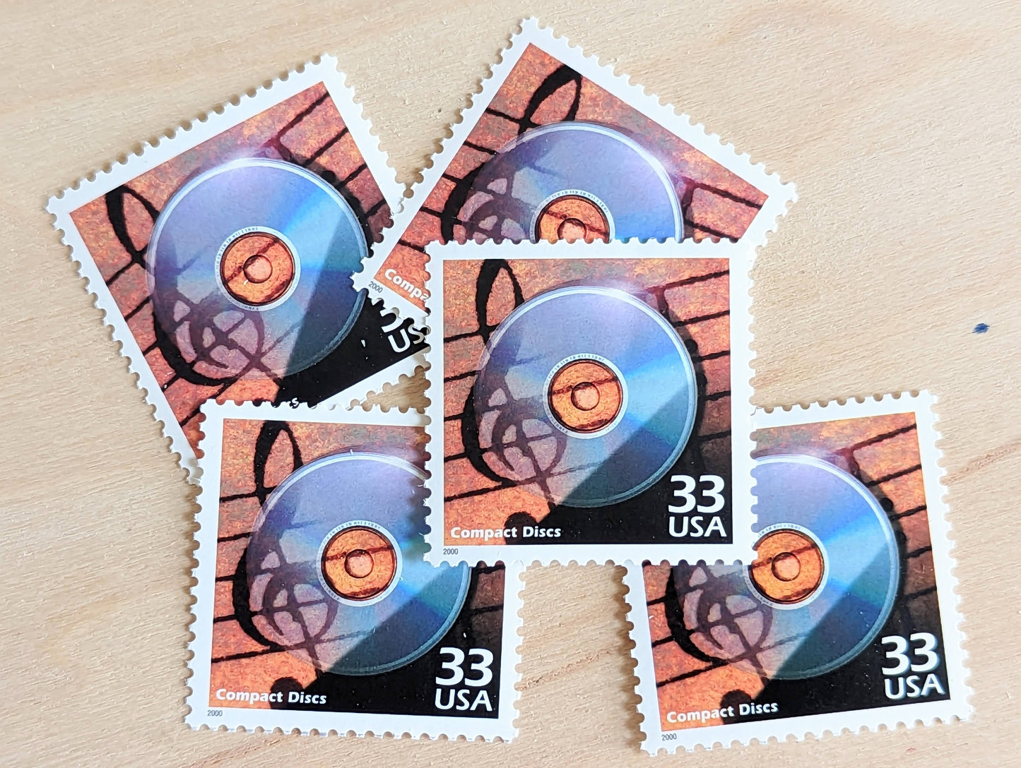 5 Compact Discs Stamps, 33 Cent, 1998, 1980s Celebrate The Century, Unused Postage Stamps