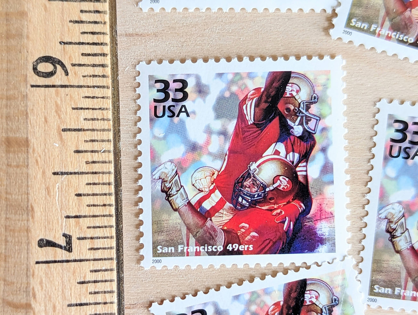 5 San Fransico 49ers Stamps, 33 Cent, 1998, 1980s Celebrate The Century, Unused Postage Stamps