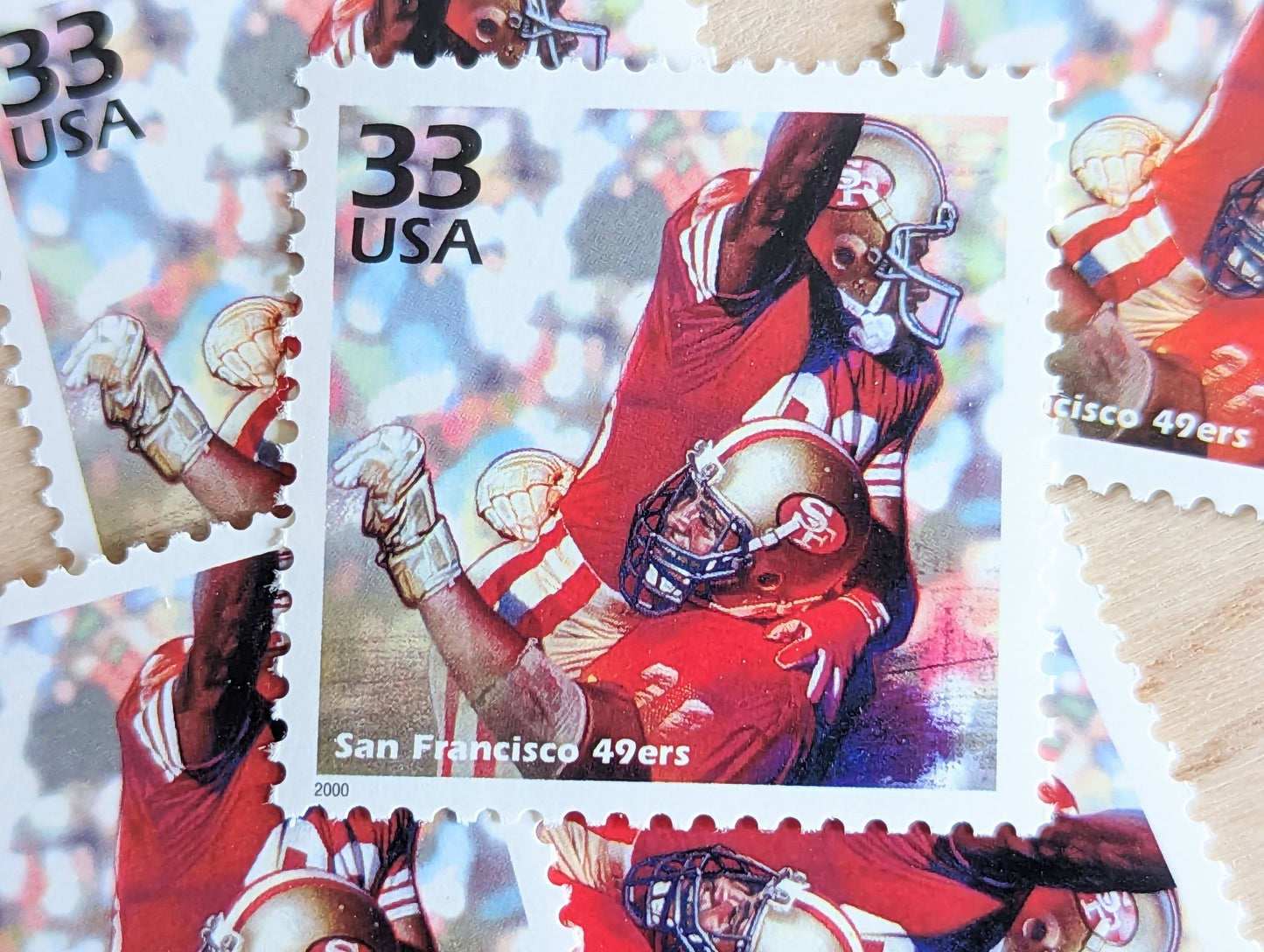 5 San Fransico 49ers Stamps, 33 Cent, 1998, 1980s Celebrate The Century, Unused Postage Stamps