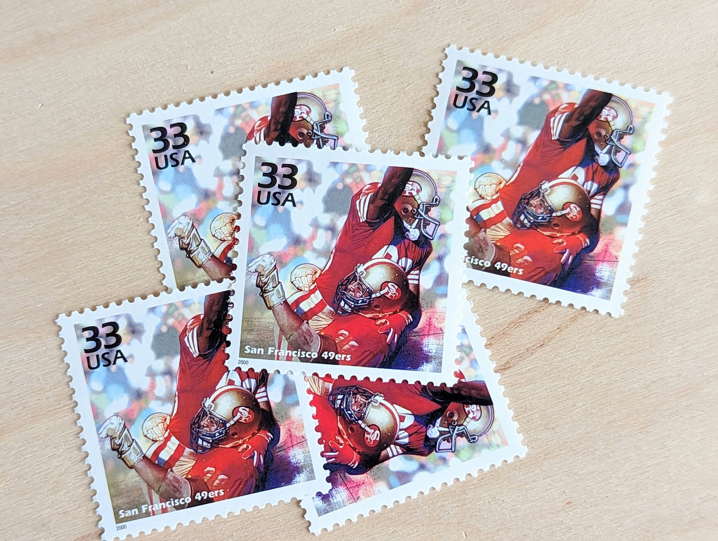 5 San Fransico 49ers Stamps, 33 Cent, 1998, 1980s Celebrate The Century, Unused Postage Stamps