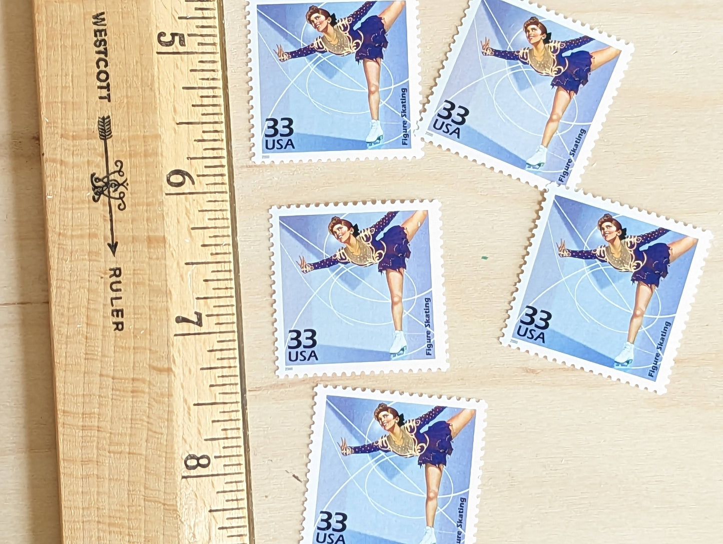 5 Figure Skating Stamps, 33 Cent, 1998, 1980s Celebrate The Century, Unused Postage Stamps