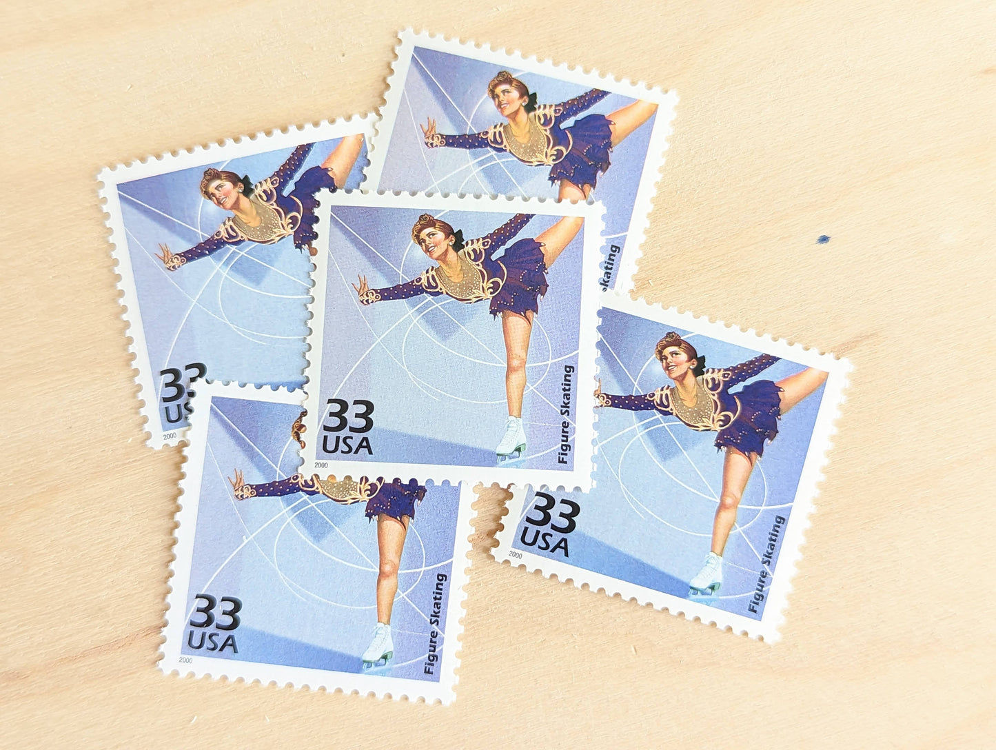 5 Figure Skating Stamps, 33 Cent, 1998, 1980s Celebrate The Century, Unused Postage Stamps