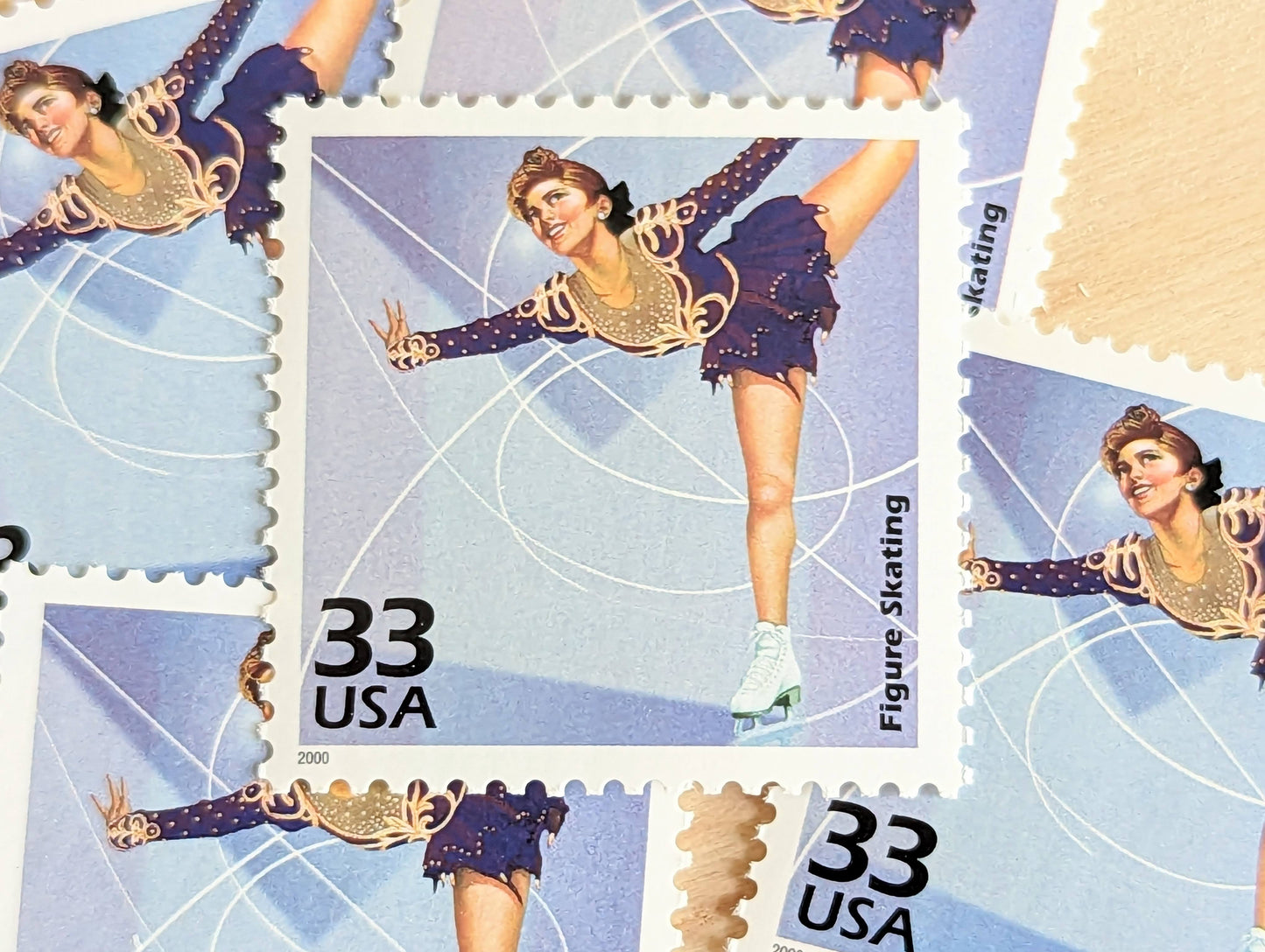 5 Figure Skating Stamps, 33 Cent, 1998, 1980s Celebrate The Century, Unused Postage Stamps