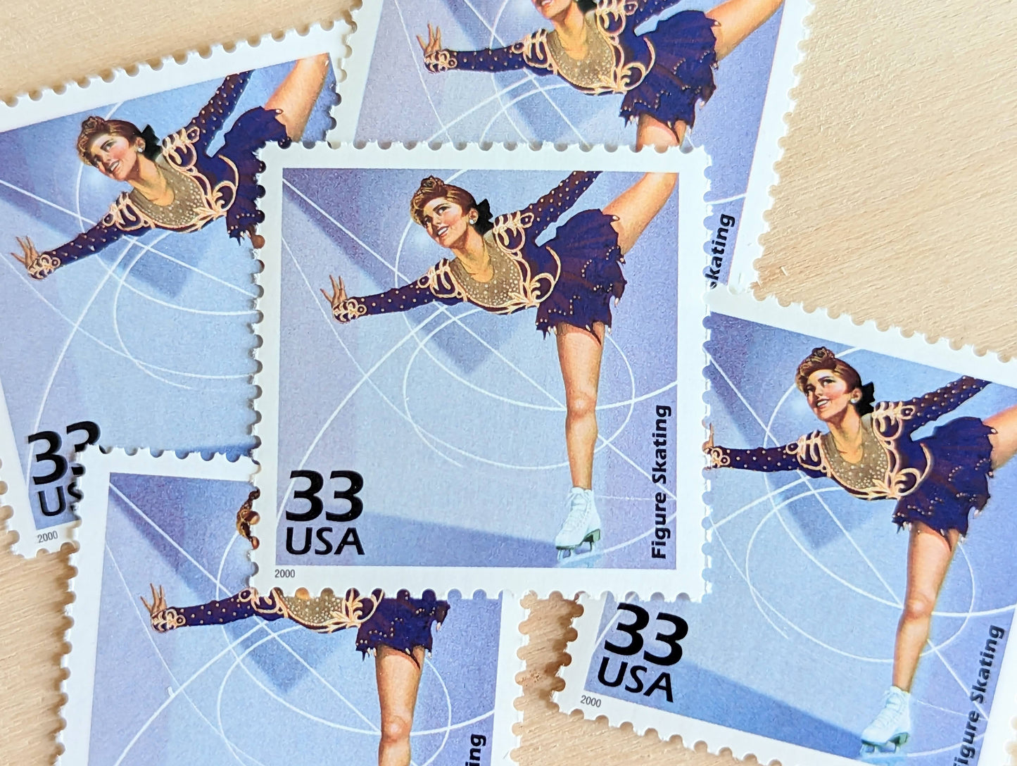 5 Figure Skating Stamps, 33 Cent, 1998, 1980s Celebrate The Century, Unused Postage Stamps